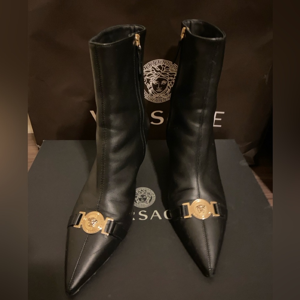 Versace Black Kitten Heel Bootie Size 9